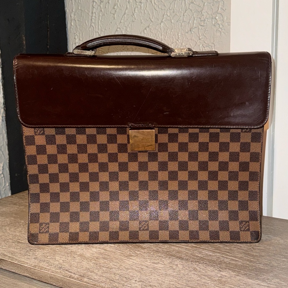 Louis Vuitton Altona Damier Ebene Leather Suede Briefcase